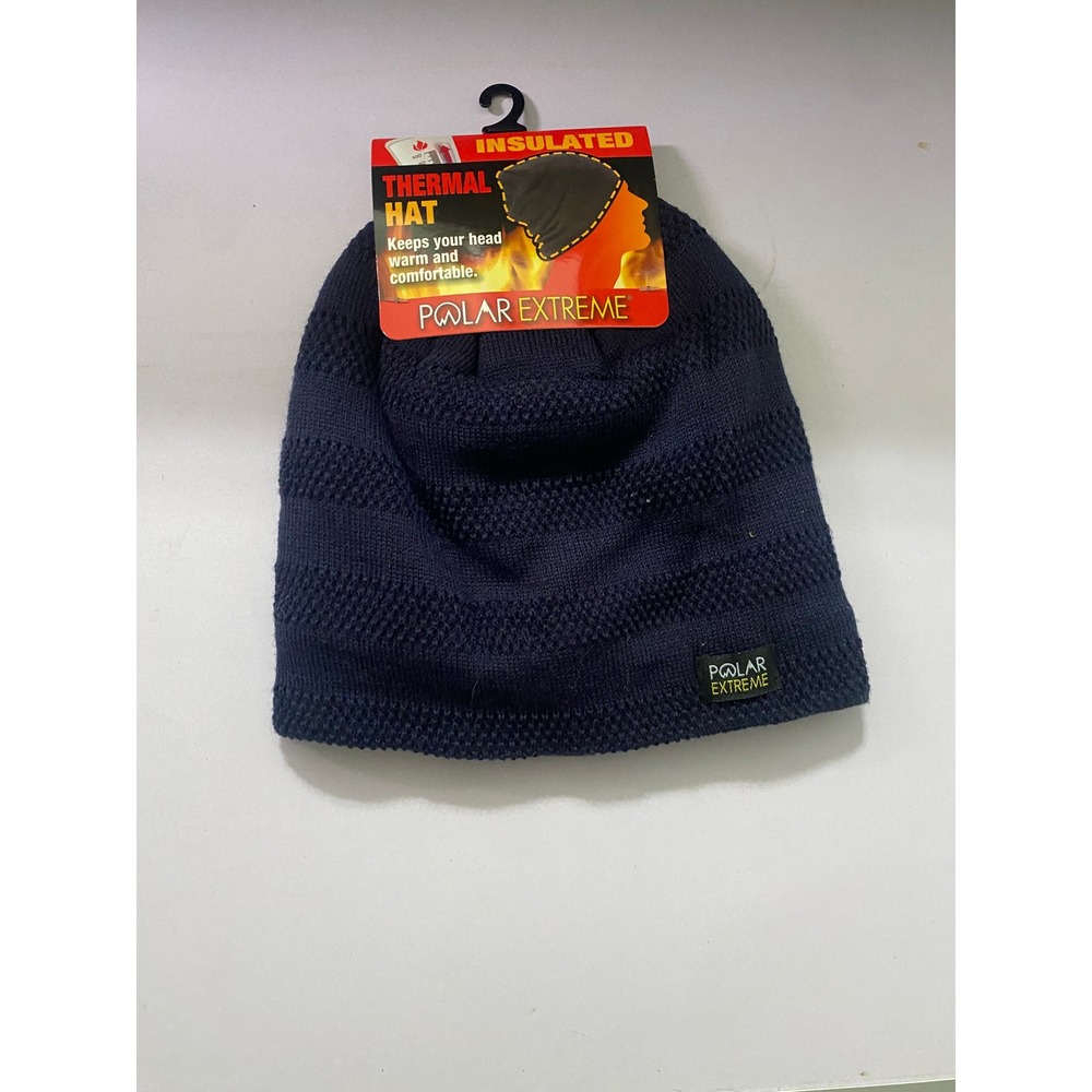 Polar Extreme Insulated Thermal Winter Hat Navy Fleece Lined NWT
